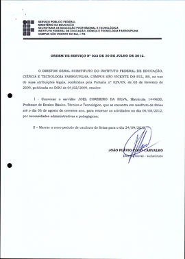 Ordem de Serviço IFFAR\SVS nº 022/2012