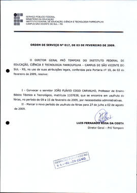 Ordem de Serviço IFFAR/SVS nº 017/2009