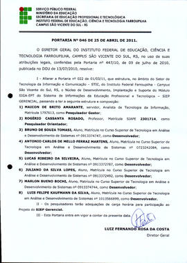 Portaria IFFAR\SVS nº 046/2011