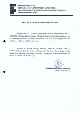 Portaria IFFAR\SVS nº 149/2012