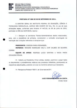 Portaria IFFAR\SVS nº 088/2011