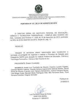 Portaria IFFAR\SVS nº 137/2015
