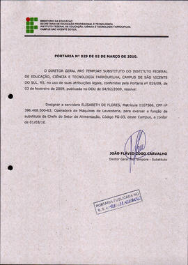 Portaria IFFAR\SVS nº 029/2010