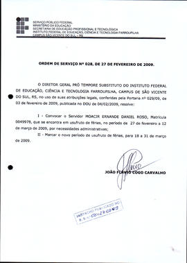 Ordem de Serviço IFFAR/SVS nº 028/2009
