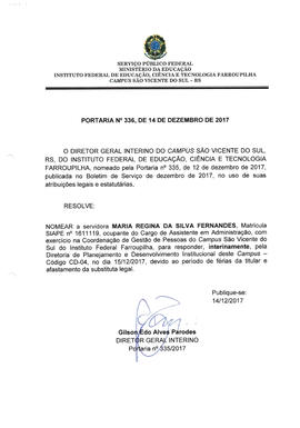 Portaria IFFAR\SVS nº 336/2017