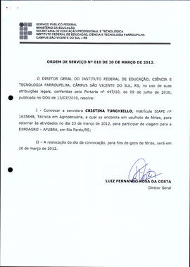 Ordem de Serviço IFFAR\SVS nº 010/2012