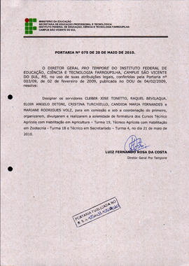 Portaria IFFAR\SVS nº 075/2010
