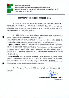 Portaria IFFAR\SVS nº 035/2011