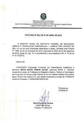 Portaria IFFAR\SVS nº 083/2018