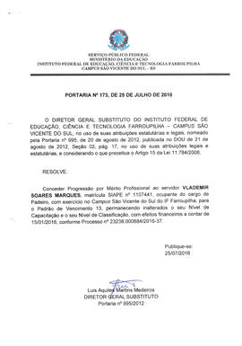 Portaria IFFAR\SVS nº 173/2016