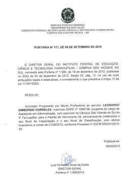 Portaria IFFAR\SVS nº 171/2015