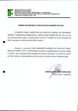 Ordem de Serviço IFFAR\SVS nº 005/2011