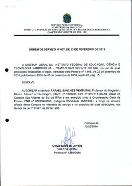 Ordem de Serviço IFFAR/SVS nº 007/2019