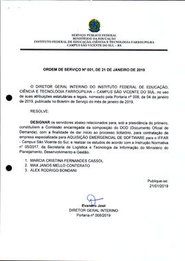 Ordem de Serviço IFFAR/SVS nº 001/2019