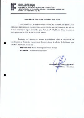 Portaria IFFAR\SVS nº 069/2012