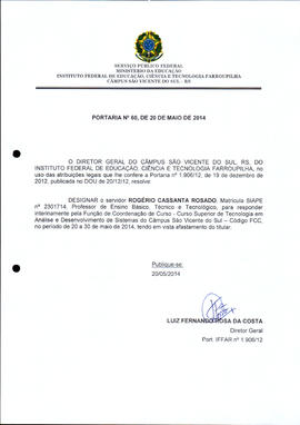 Portaria IFFAR\SVS nº 060/2014