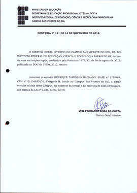 Portaria IFFAR\SVS nº 141/2012