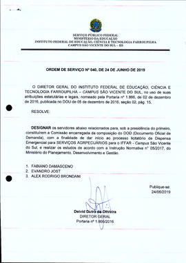 Ordem de Serviço IFFAR/SVS nº 040/2019