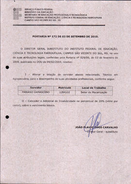 Portaria IFFAR\SVS nº 172/2010