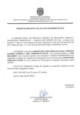 Ordem de Serviço IFFAR\SVS nº 129/2015