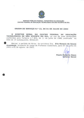Ordem de serviço CEFETSVS nº 22/2003