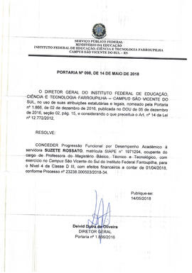 Portaria IFFAR\SVS nº 098/2018