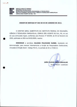 Ordem de Serviço IFFAR\SVS nº 003/2012