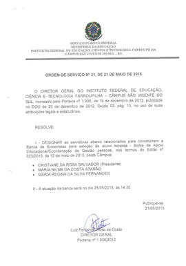 Ordem de Serviço IFFAR\SVS nº 021/2015