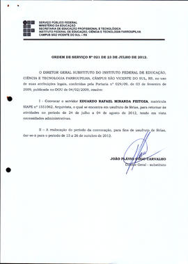 Ordem de Serviço IFFAR\SVS nº 021/2012