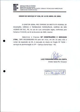 Ordem de Serviço IFFAR/SVS nº 038/2009