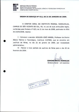 Ordem de Serviço IFFAR/SVS nº 012/2009