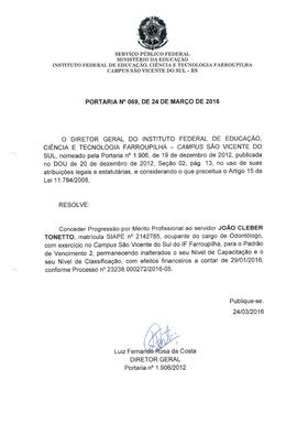 Portaria IFFAR\SVS nº 069/2016