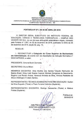 Portaria IFFAR\SVS nº 071/2018