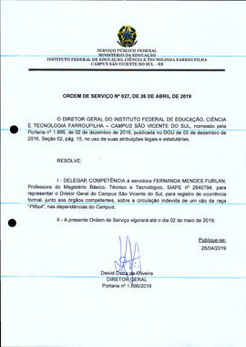 Ordem de Serviço IFFAR/SVS nº 027/2019