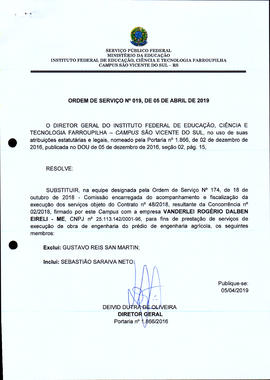 Ordem de Serviço IFFAR/SVS nº 019/2019