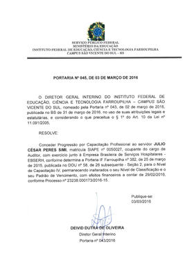 Portaria IFFAR\SVS nº 045/2016