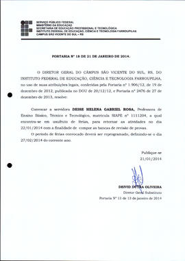 Portaria IFFAR\SVS nº 018/2014