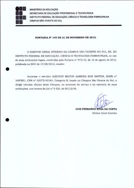 Portaria IFFAR\SVS nº 145/2012