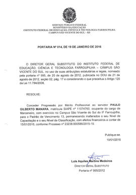 Portaria IFFAR\SVS nº 014/2016
