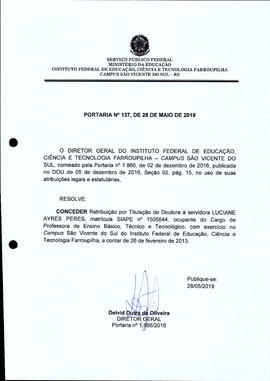 Portaria IFFAR/SVS nº 137/2019