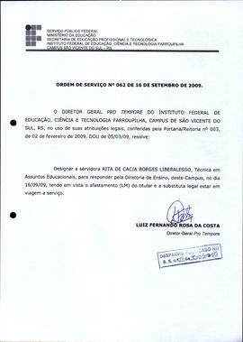 Ordem de Serviço IFFAR/SVS n° 062/2009