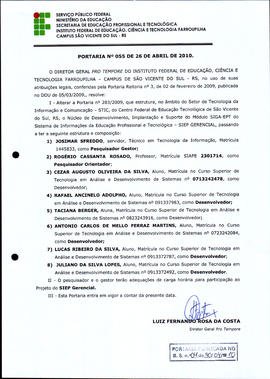 Portaria IFFAR\SVS nº 055/2010