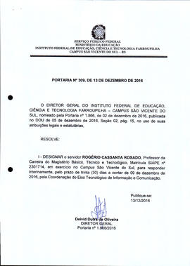Portaria IFFAR\SVS nº 309/2016