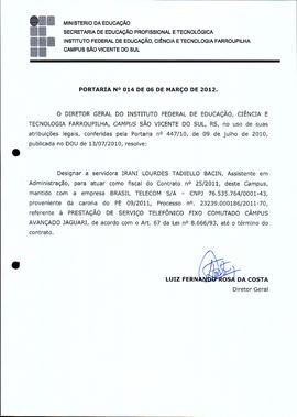 Portaria IFFAR\SVS nº 014/2012