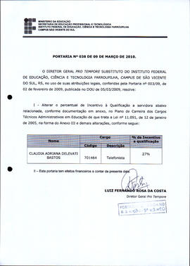 Portaria IFFAR\SVS nº 038/2010