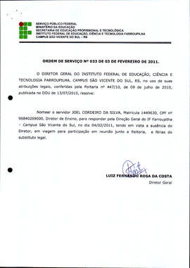 Ordem de Serviço IFFAR\SVS nº 033/2011