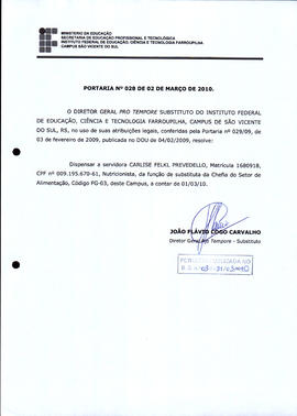 Portaria IFFAR\SVS nº 028/2010