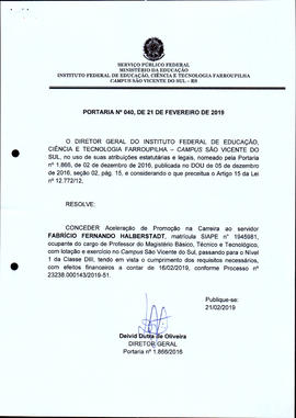 Portaria IFFAR/SVS nº 040/2019