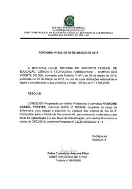 Portaria IFFAR\SVS nº 049/2018