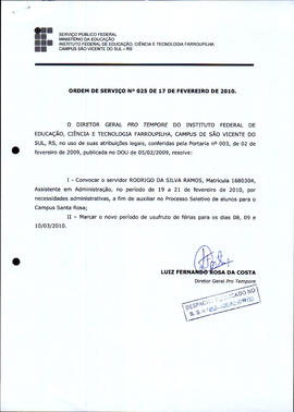 Ordem de Serviço IFFAR\SVS nº 025/2010